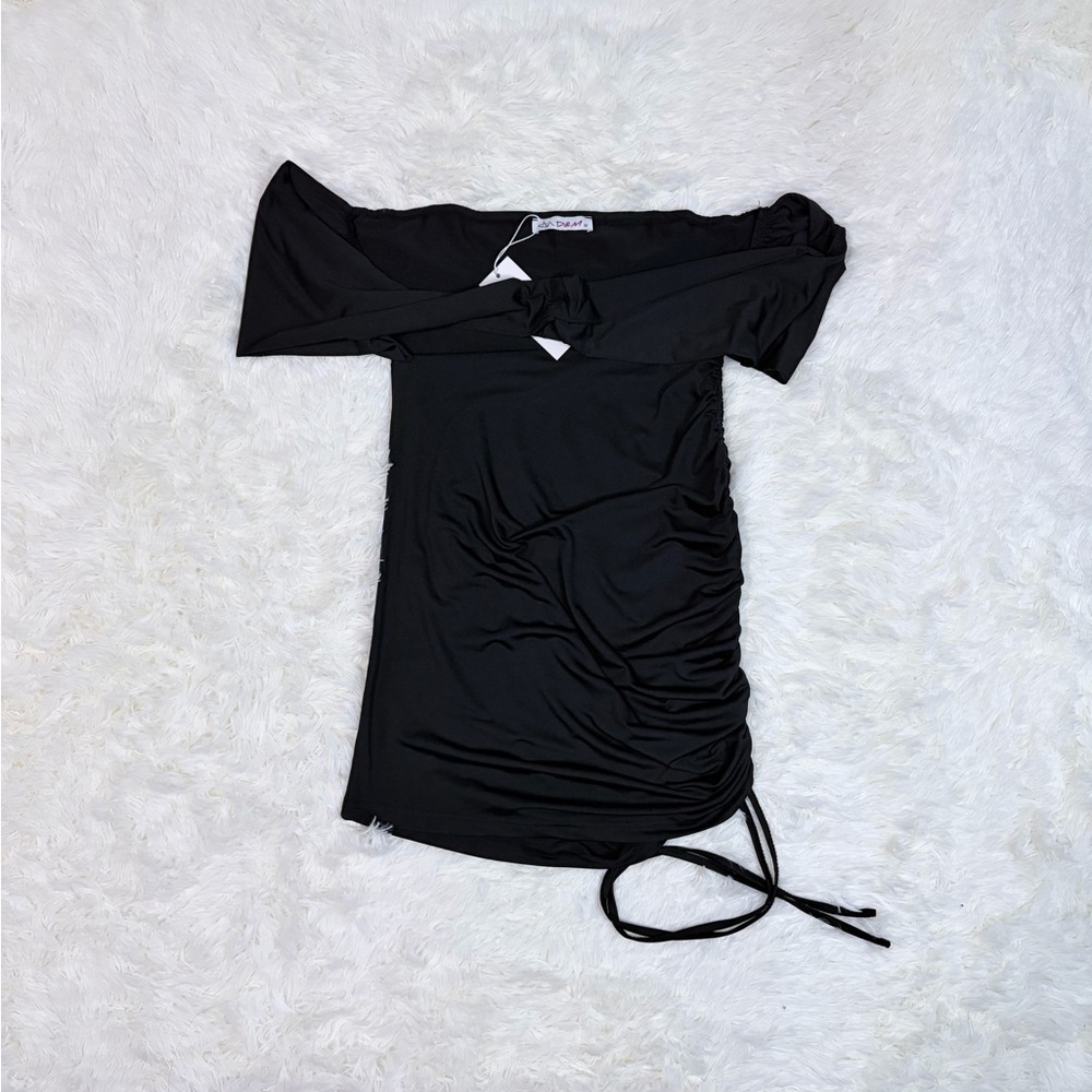 Black Off The Shoulder Ruched Mini Dress